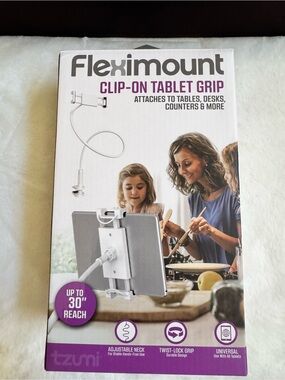 ✅”Tzumi” Fleximount Clip-On Tablet Grip - White with Gray Accents